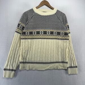 Vintage Jcpenney Sweater Men's medium White Cream Cable Knit Fair Isle 70s 80s